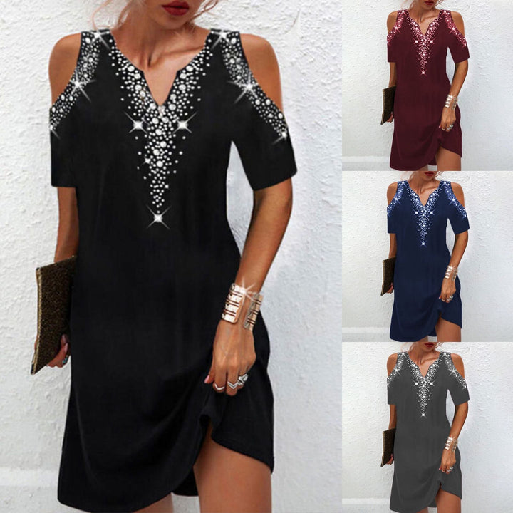 Levoire | Chic V-découpe robe à épaules dénudées imprimée à manches courtes
