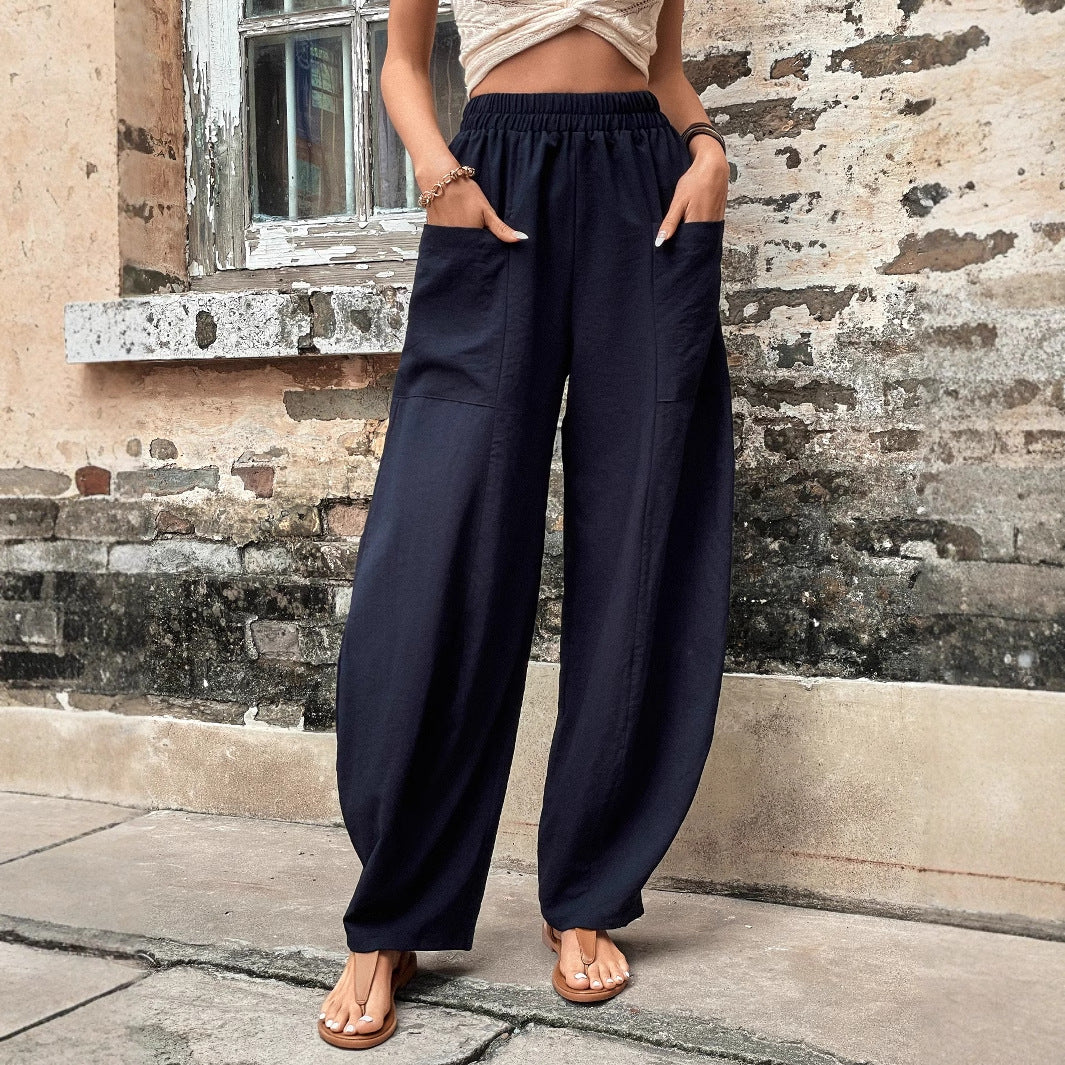 Pantalons larges harem décontractés pour femmes avec taille élastique et poches pratiques Levoire