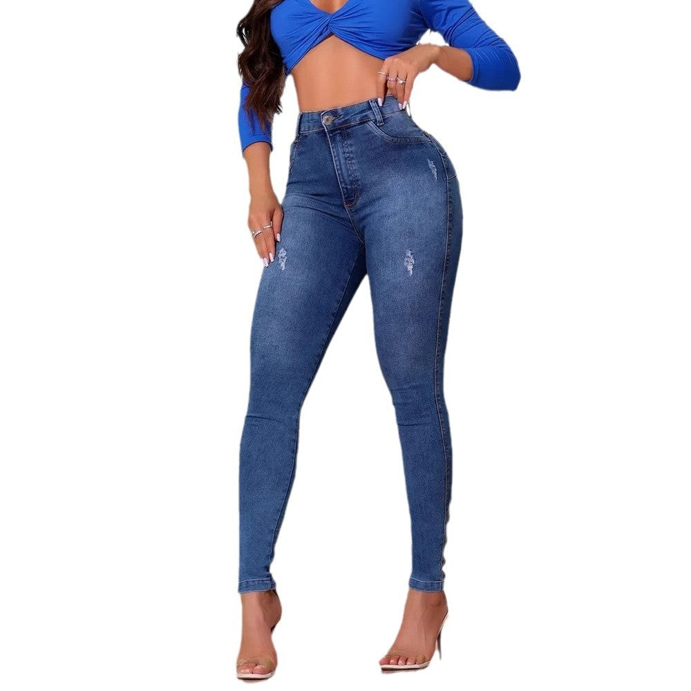 Jeans skinny taille haute pour femmes en style décontracté Levoire