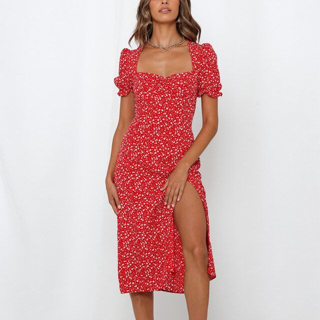 Robe midi pour femmes avec imprimé floral et fente sur le côté Levoire