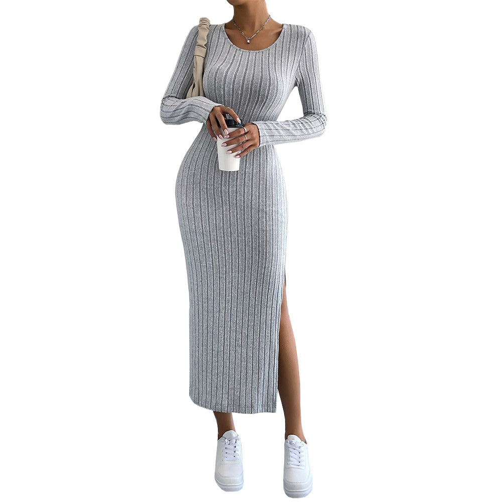 Robe maxi en maille pour femme avec manches longues et fente latérale Levoire