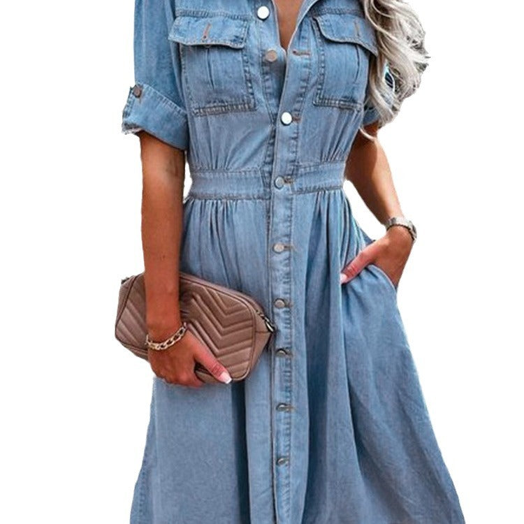 Robe chemise en denim pour femmes avec poches pratiques et taille élégante Levoire