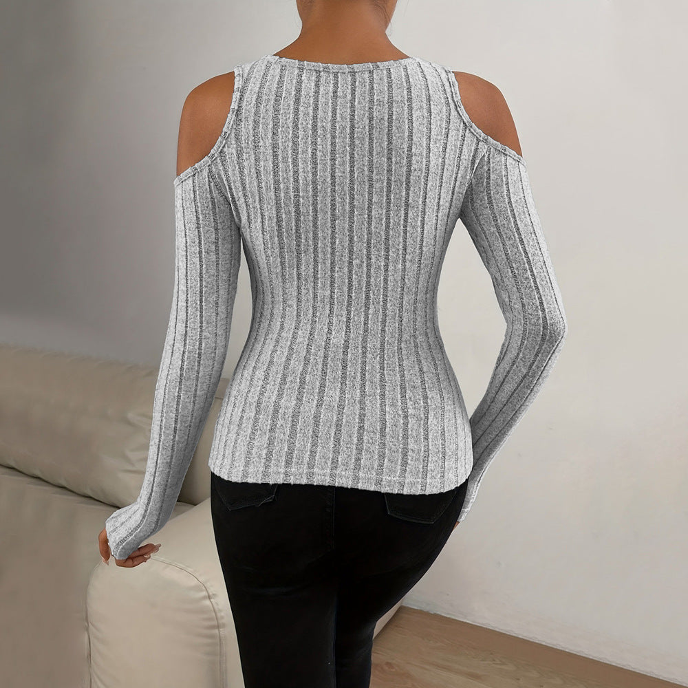 T-shirt à manches longues pour femmes avec col en V texturé et détails découpés Levoire