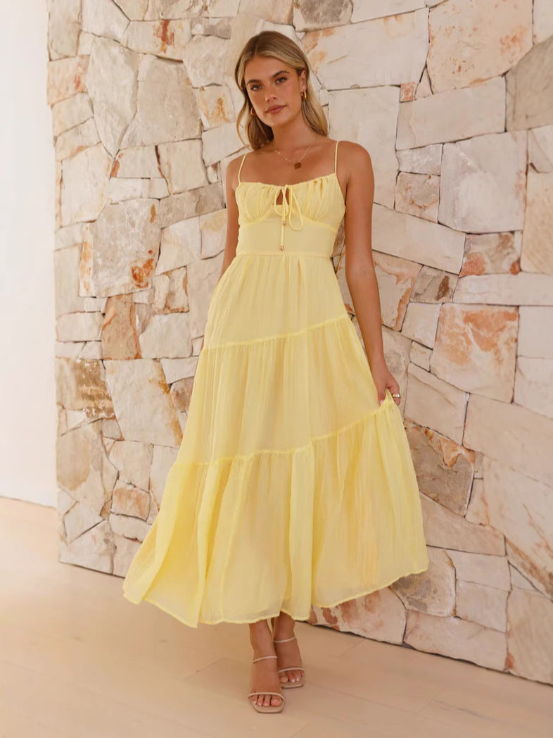 Robe maxi boho-chic pour femme avec bretelles spaghetti réglables et jupe volumineuse Levoire