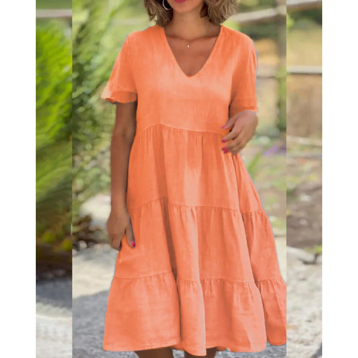 Levoire | Rento V-découpe Yuni Couleur Solide Jupe Évasée Courte Robe Couleur corail