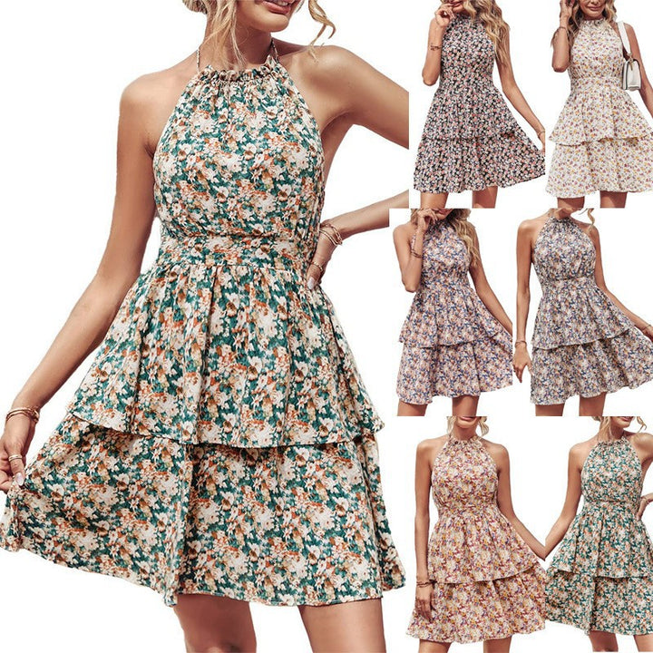 Robe d'été femme avec volants et col haut Levoire