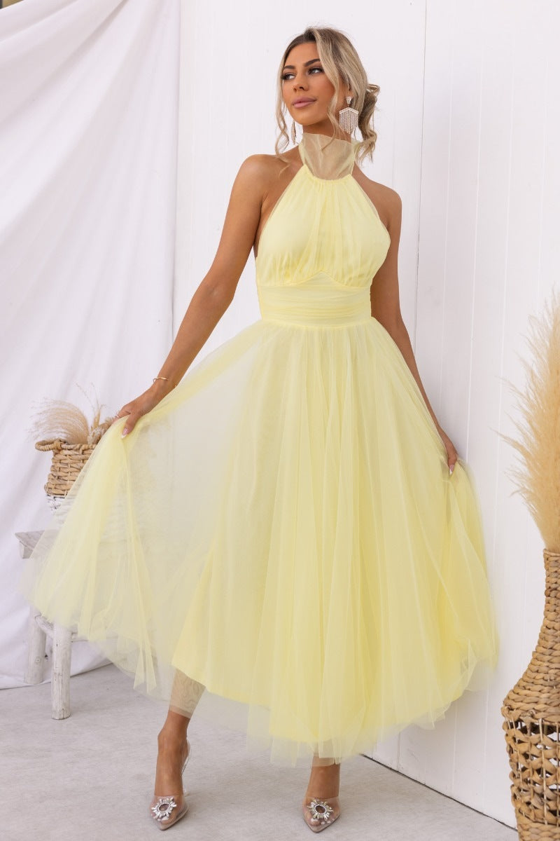 Levoire | Robe Élégante De Printemps Été Jaune