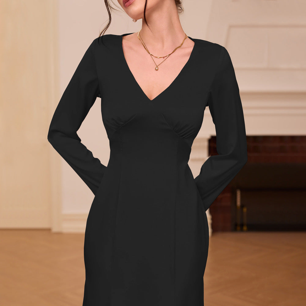 Robe midi élégante pour femmes avec décolleté en V et manches longues Levoire