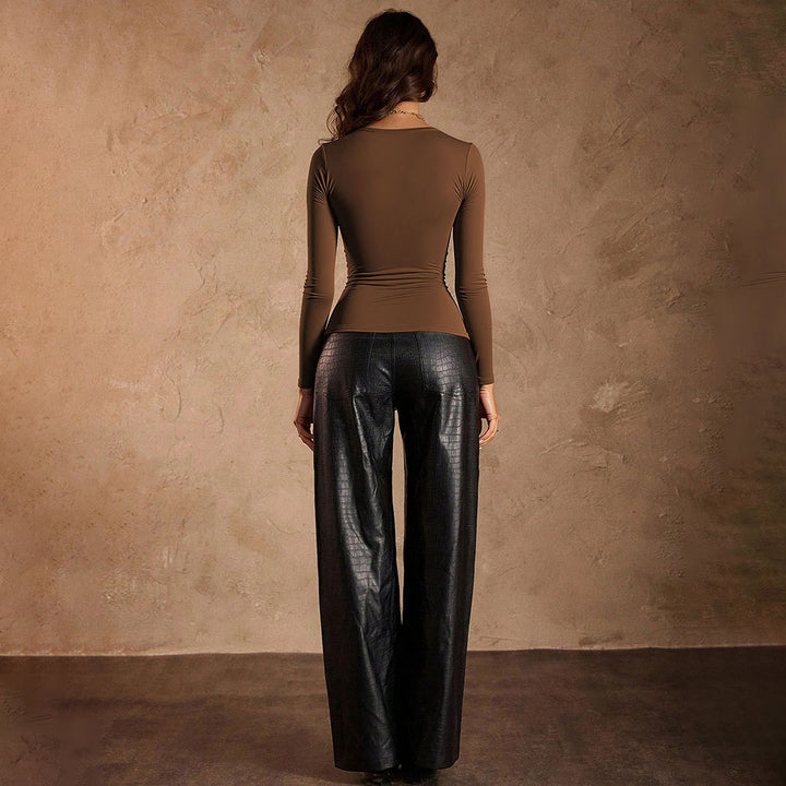 Chemise à manches longues pour femmes avec détails froncés et décolleté carré élégant Levoire