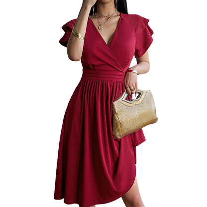 Levoire | Robe midi à col en v à la mode pour femmes