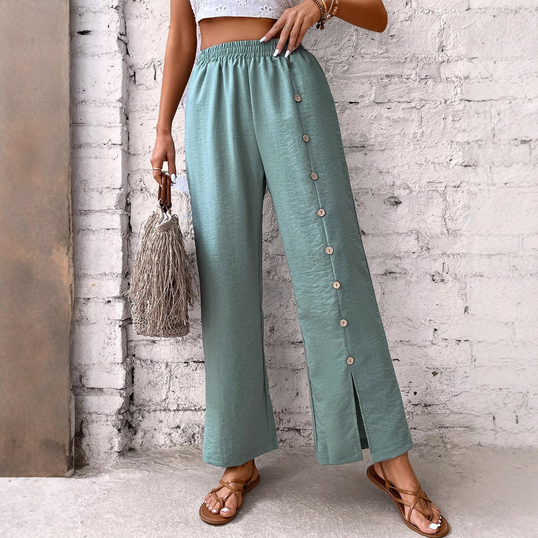 Pantalon de loisir large pour femmes avec fentes latérales et boutons décoratifs Levoire