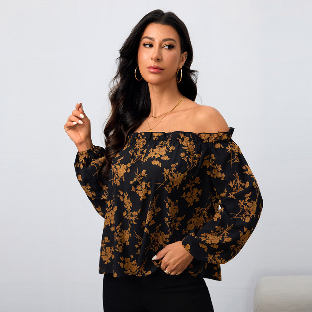 Blouse Femme Off-Shoulder avec Motifs Floraux et Manches Élastiques Levoire