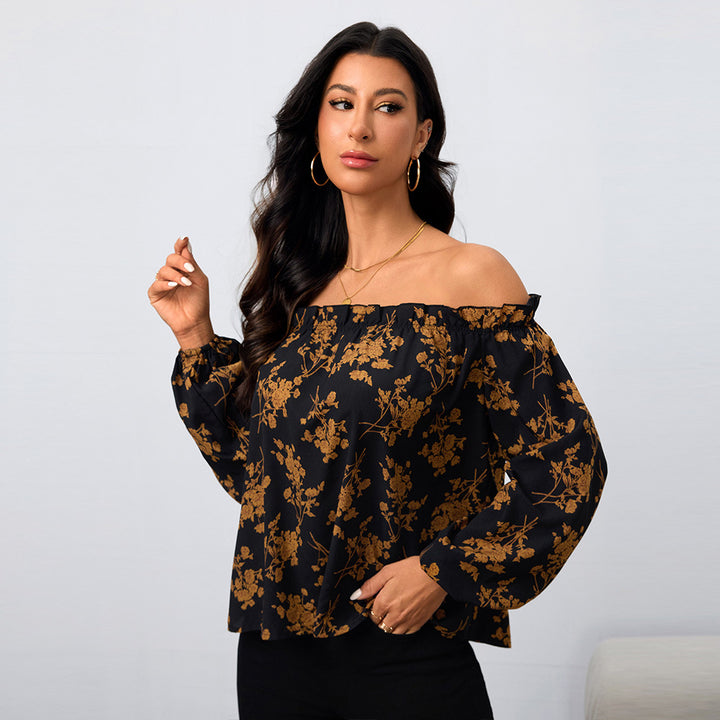 Blouse Femme Off-Shoulder avec Motifs Floraux et Manches Élastiques Levoire