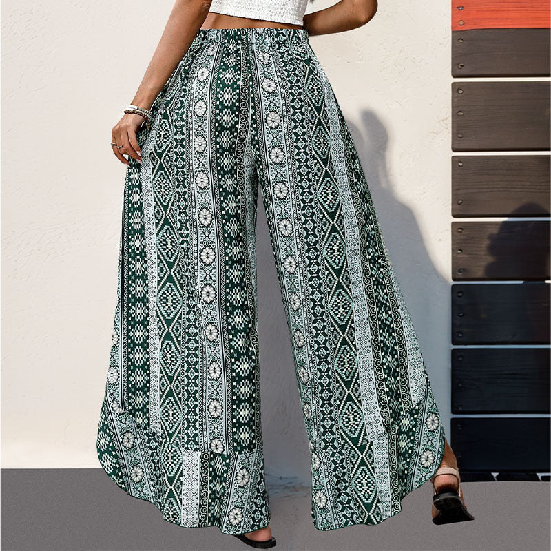 Pantalons palazzo pour femmes avec coupe asymétrique et motif floral Levoire