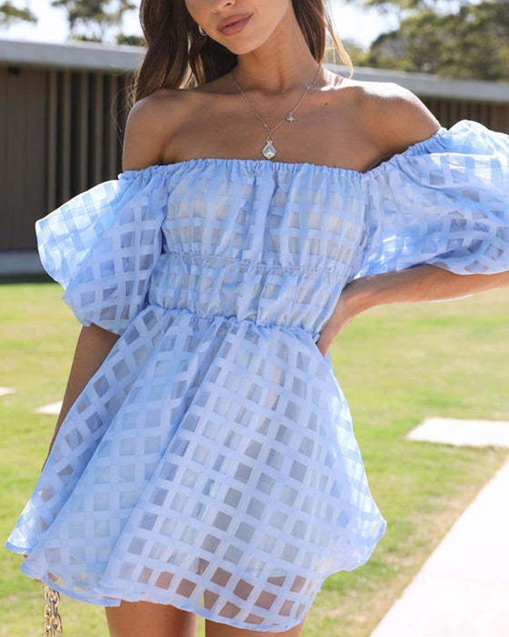 Levoire | Robe Mini Avec Manches Bouffantes Et Motif À Carreaux Bleu