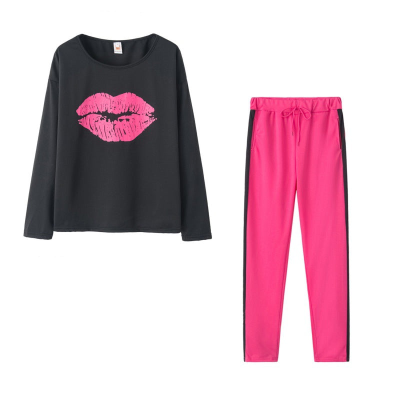 Sweatshirt à motif lèvres pour femmes et leggings sportifs Levoire