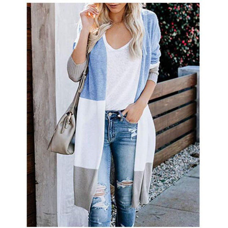 Cardigan en tricot à la mode pour femmes avec des rayures en blocs de couleur Levoire