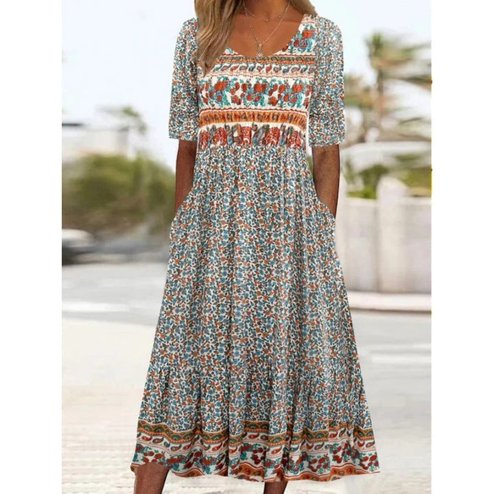 Levoire | Robe imprimée Col rond Robe à manches courtes 2-petit motif floral