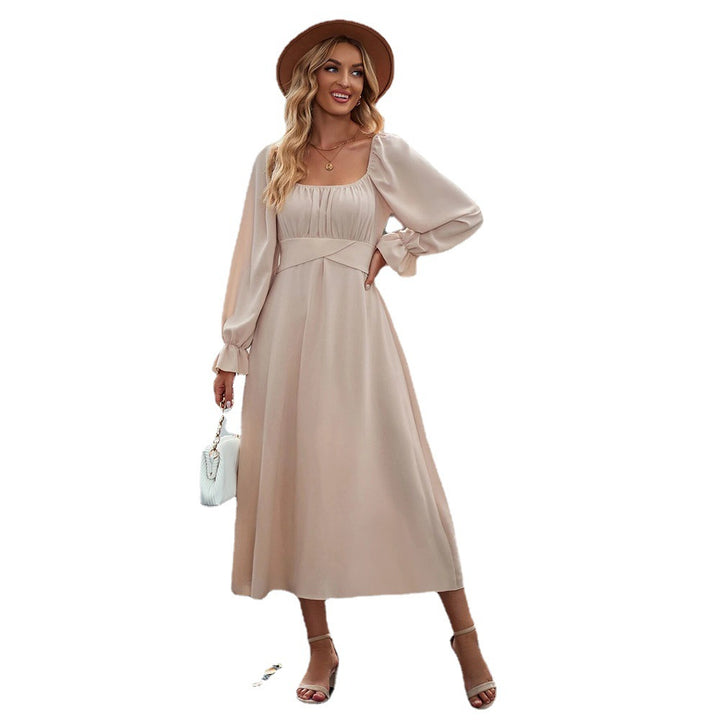 Robe midi pour femme avec drapés élégants et manches bouffantes longues Levoire