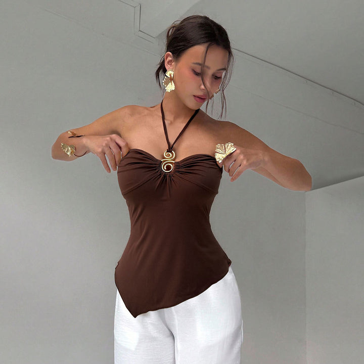 Top enveloppant pour femmes avec drapage élégant et col ajustable Levoire