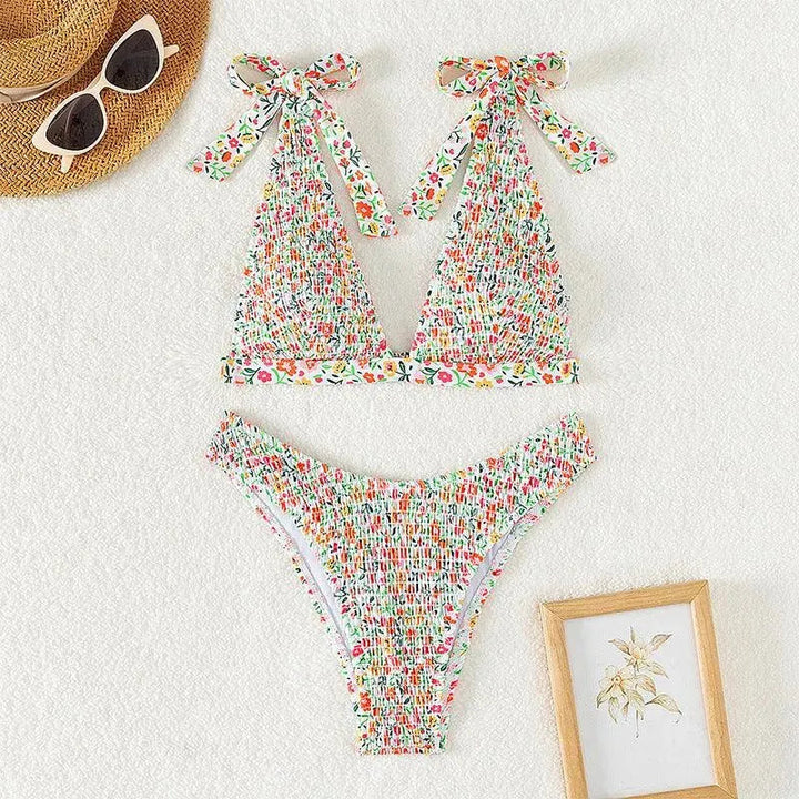 Levoire | Women's bikini with floral pattern and two shoulder strap openings