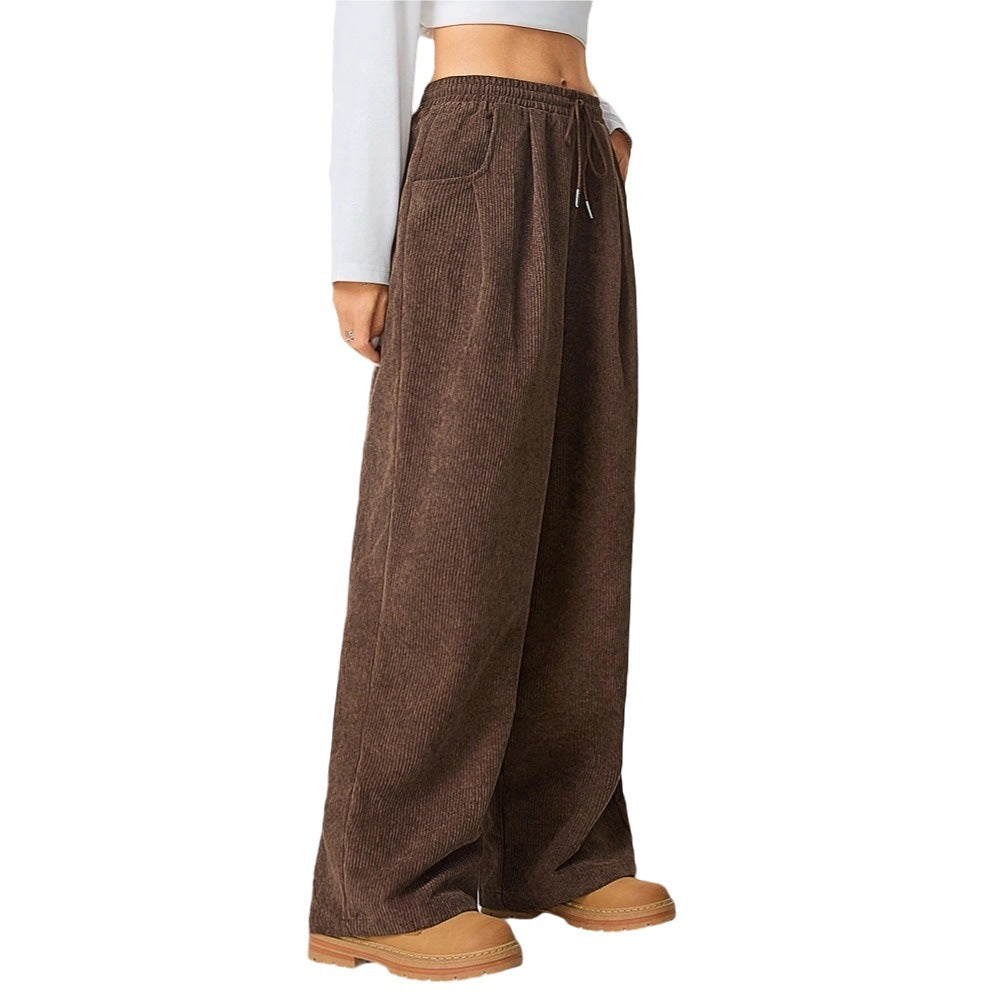 Pantalons larges en velours côtelé pour femmes avec taille élastique et poches pratiques Levoire