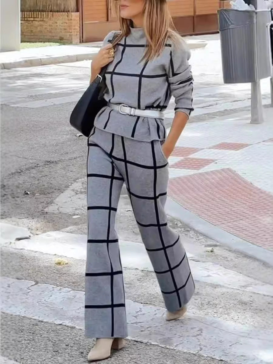 Ensemble de détente confortable pour femmes avec un motif à carreaux à la mode et des poches pratiques Levoire