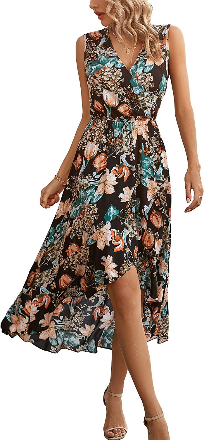Robe Maxi Femme avec Accents Floraux et Ourlet Tourbillonnant Levoire