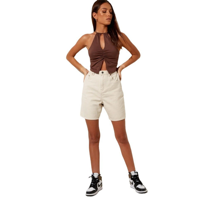 Haut halter pour femmes avec décolleté en forme de clé raffiné et fronces Levoire