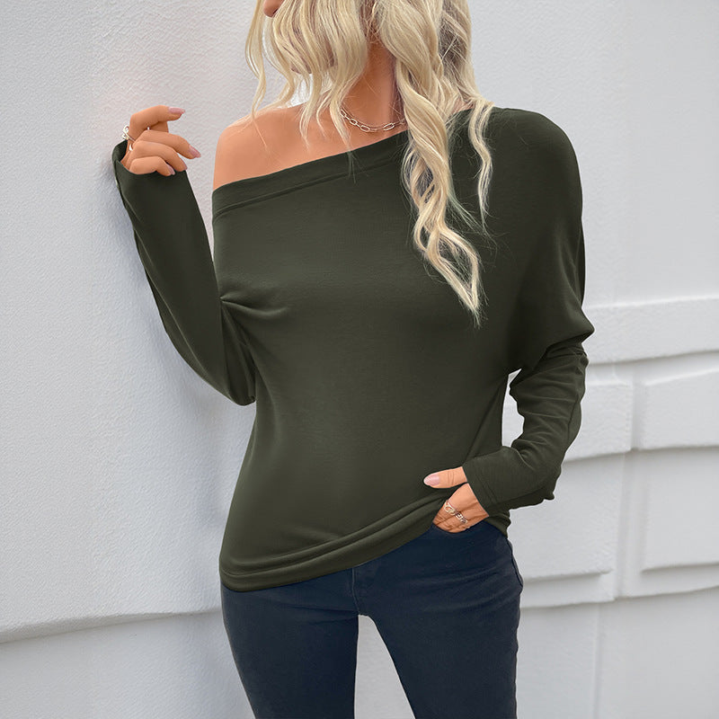 Chemise pour femmes à manches longues surdimensionnée avec encolure asymétrique et détails de boutons fins Levoire