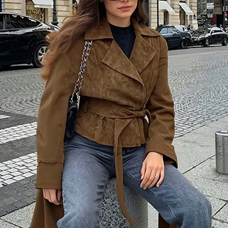 Veste en suédine pour femmes avec ceinture et confort luxueux Levoire