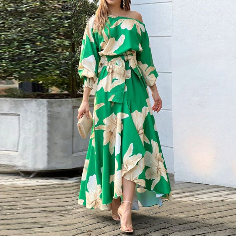 Robe maxi élégante pour femme avec design dénudé des épaules et détails volants Levoire