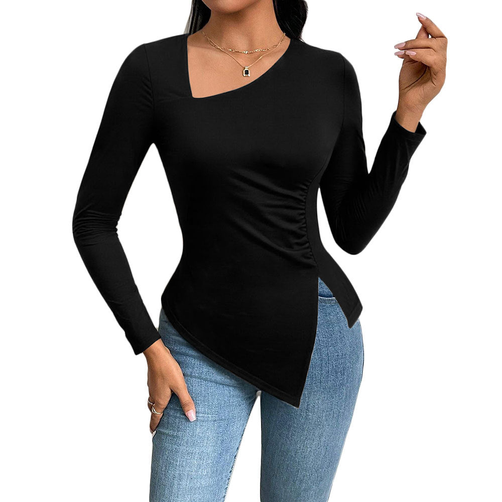 Chemise à manches longues pour femmes avec coupe asymétrique et fronces à la mode Levoire