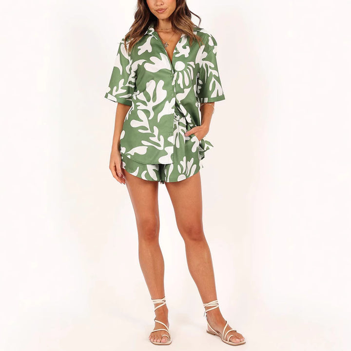 Ensemble femme ample à manches courtes avec motif floral Levoire