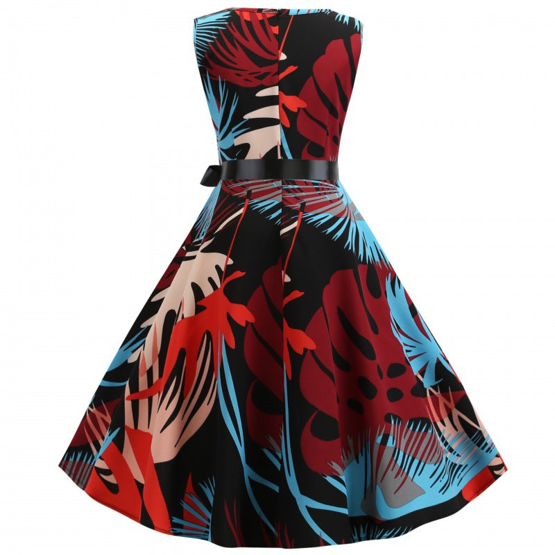 Robe évasée pour femmes avec un motif floral et une ceinture à la taille Levoire