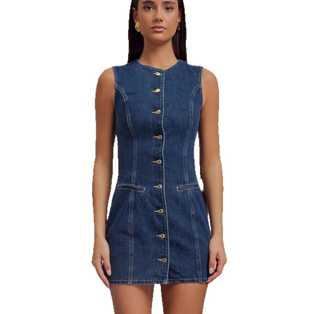 Robe chemise en denim pour femmes avec détails de boutons et coupe ajustée Levoire