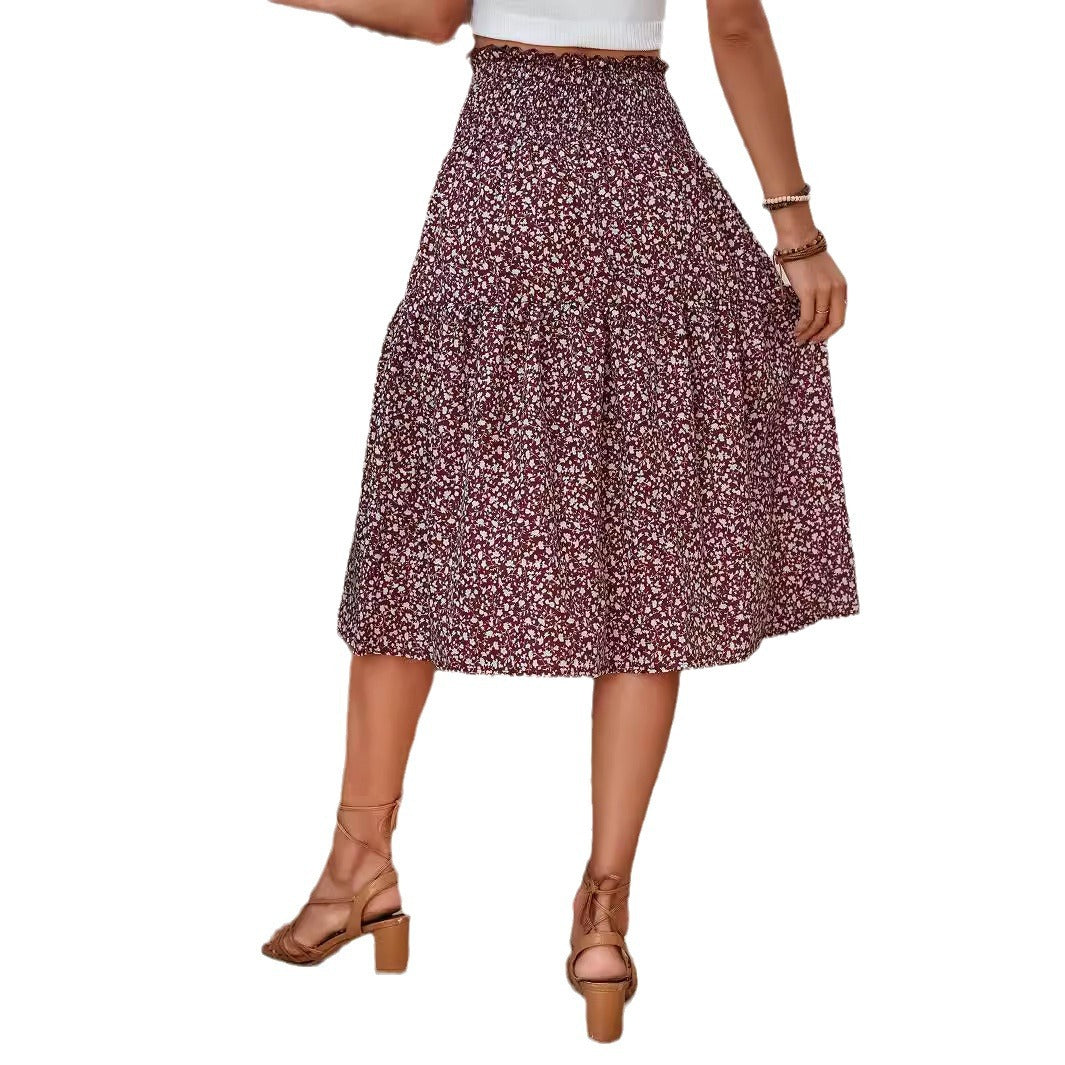 Jupe midi pour femmes avec taille élastique et motif floral Levoire