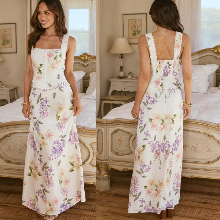 Robe maxi pour femmes dans un style de maison de campagne romantique avec des accents floraux Levoire