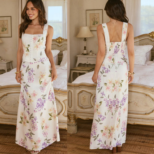 Robe maxi pour femmes dans un style de maison de campagne romantique avec des accents floraux Levoire
