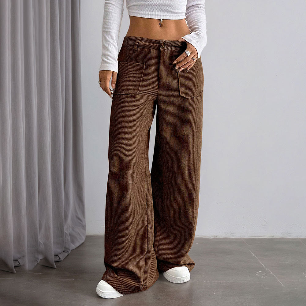 Pantalon large en velours côtelé pour femmes avec poches et taille haute Levoire