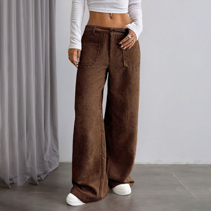 Pantalon large en velours côtelé pour femmes avec poches et taille haute Levoire