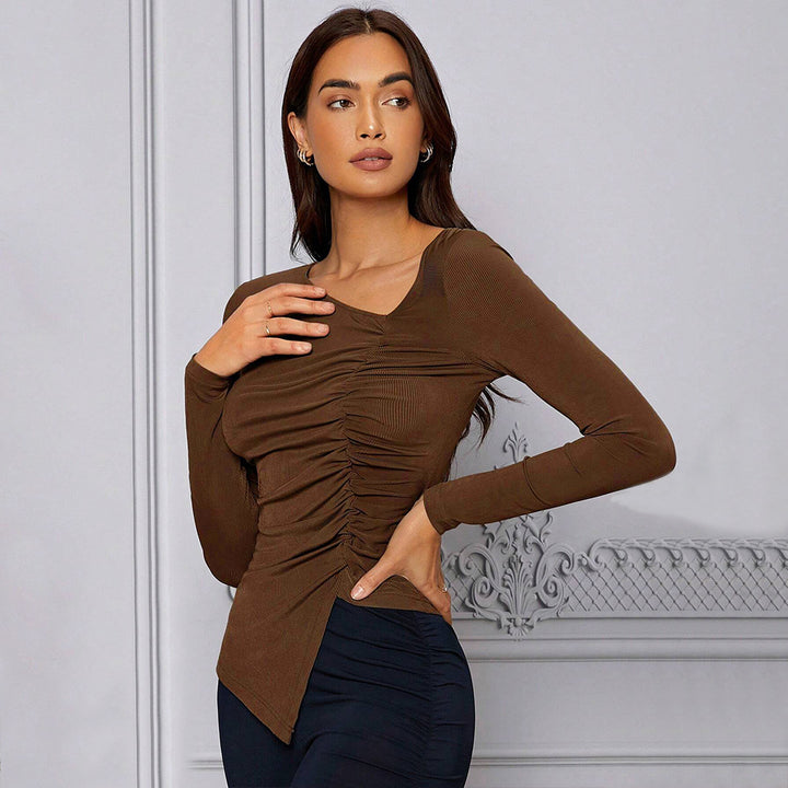 Haut ajusté à manches longues femmes avec design de drapage asymétrique Levoire