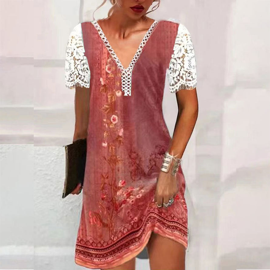 Levoire | Élégant Imprimé Robe À Manches Longues Col V