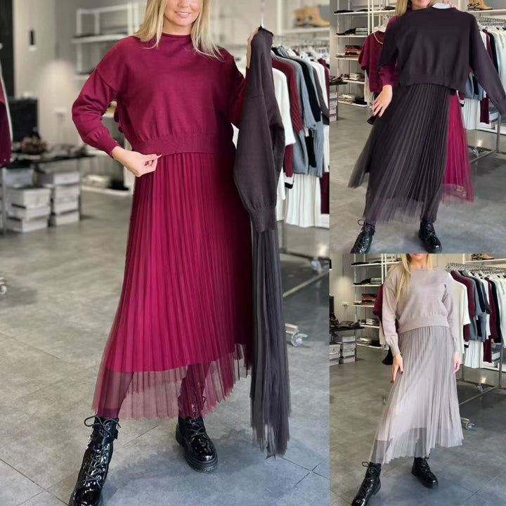 Robe maxi plissée pour femmes avec superposition élégante et haut chic Levoire
