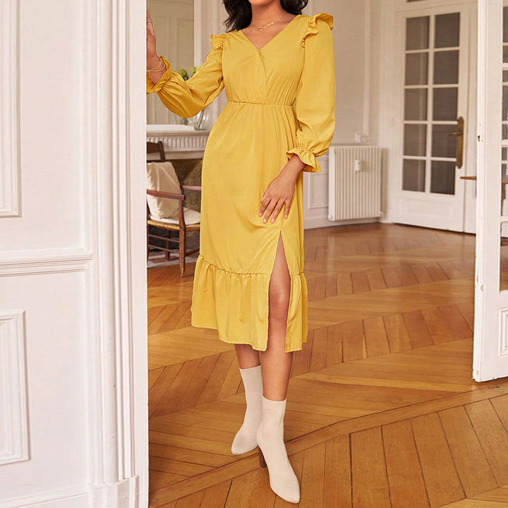 Robe midi pour femme avec un élégant design volant et une fente latérale Levoire