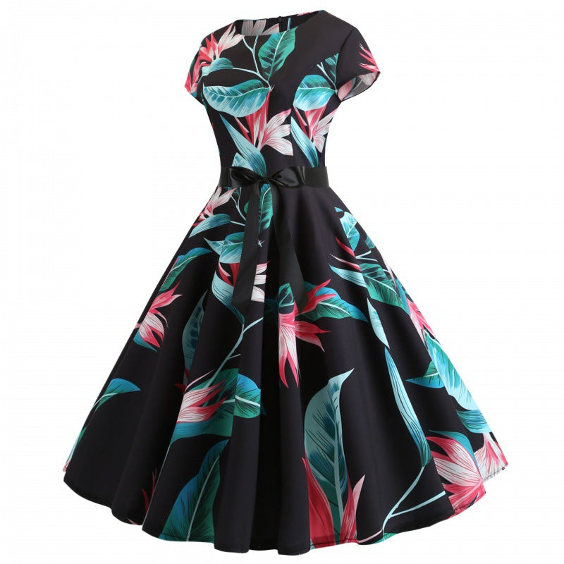 Robe évasée pour femme avec imprimé floral et ceinture à la taille Levoire