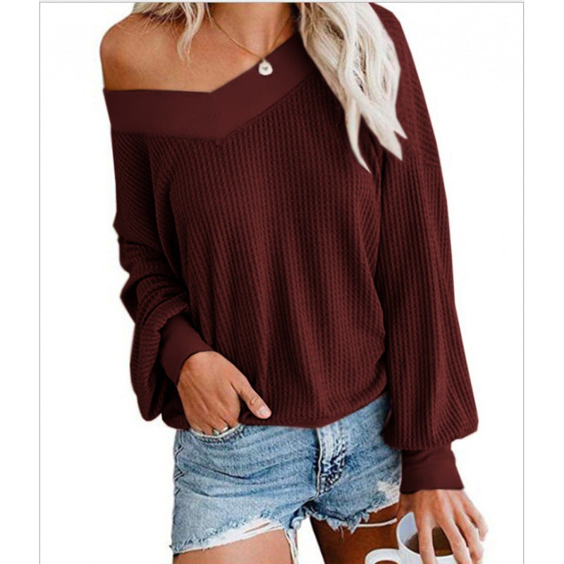Sweat en coton oversized pour femmes avec col V décontracté et détails en côtes Levoire