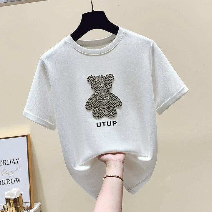 T-shirt femme avec motif d'ours scintillant et coupe décontractée Levoire