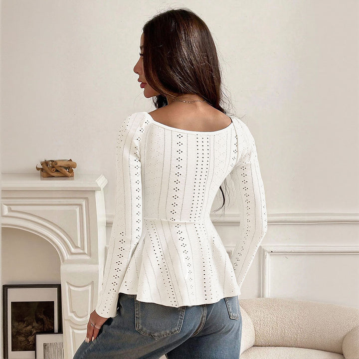 Femme blouse partie avec détails de volants décorés et design de lacets élégant Levoire