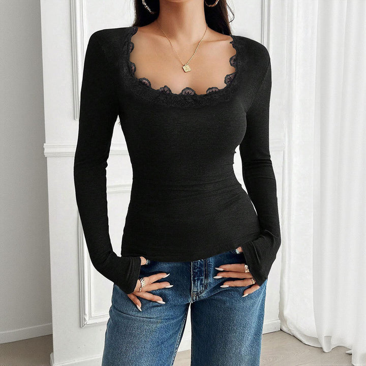 Chemise à manches longues pour femmes avec garniture en dentelle et silhouette ajustée Levoire
